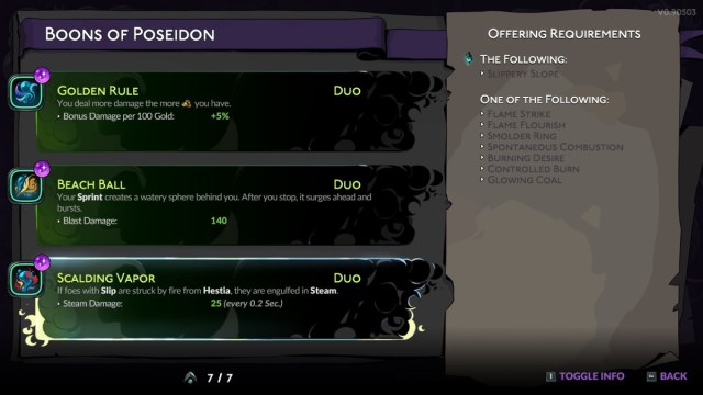 The Scalding Vapor Duo Boon in Hades 2, shown in the Book of Shadows menu.