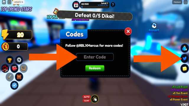 How to redeem codes in Anime Max Simulator