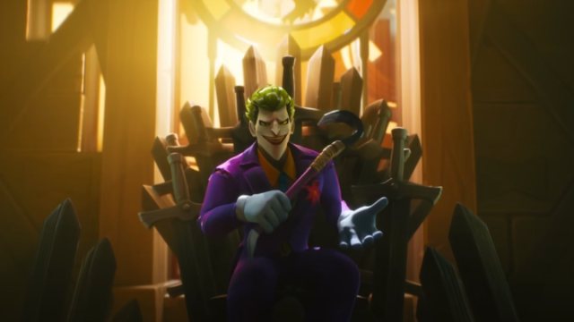 Joker sitting on a throne in MultiVersus.