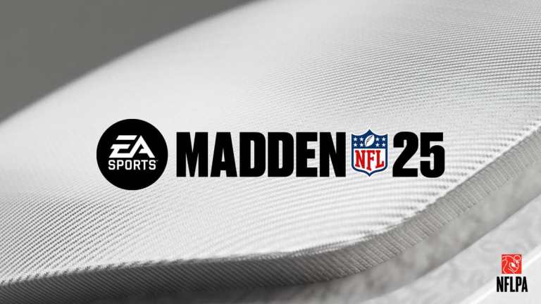 Splash title art for Madden 25 with black text on a silver background.