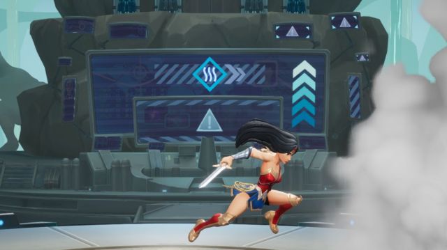 A MultiVersus screenshot that shows Wonder Woman using an air-dodge.