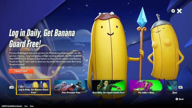 A page in MultiVersus showing Banana Guard as a reward.