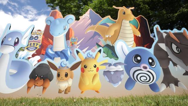 A group of Pokemon cardboard cutouts at Pokemon Go Fest Sendai.