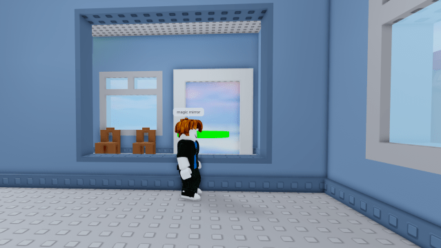 Character saying "magic mirror" in Roblox The Classic.