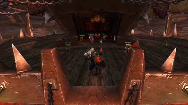 The Horde Orgrimmar justice point vendors above Grommash Hold in WoW Cataclysm Classic