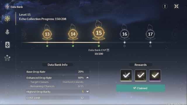 data rank level up screen wuthering waves