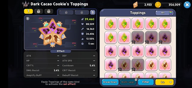 Dark Cacao Cookie toppings build in Cookie Run Kingdom