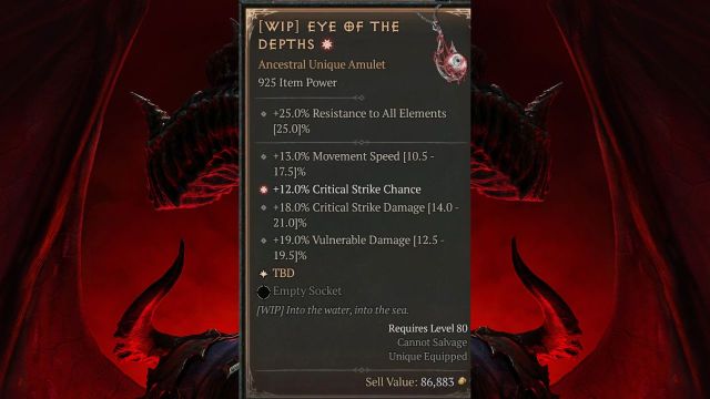 the WIP eye of the depths item in diablo 4