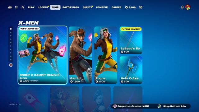 Gambit and Rogue skins in the Fortnite shop.