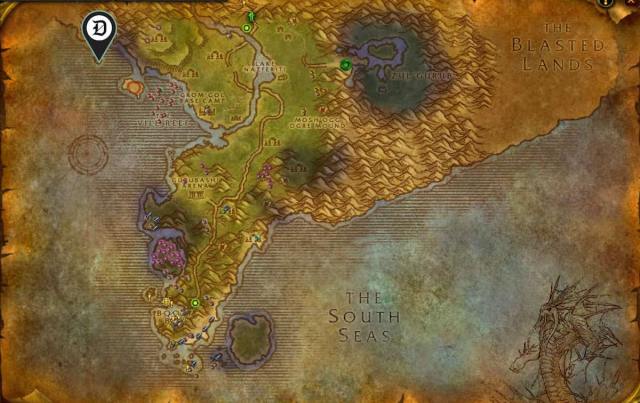 WoW Map of Stranglethorn Vale with Yojamba Isle marked on the northwestern corner