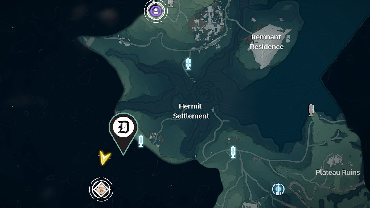 The Wuthering Waves map with locations of Hoochief marked.