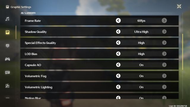 A screenshot of the graphics settings menu in Wuthering Waves.
