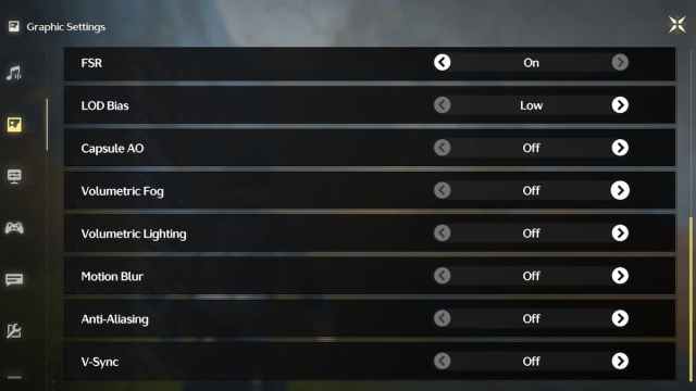 Graphics options in Wuthering Waves.