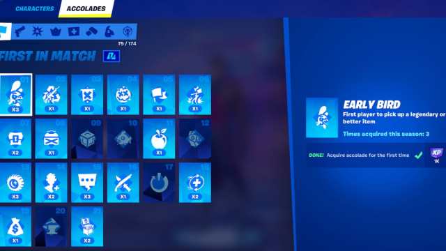 The Accolades page in Fortnite.