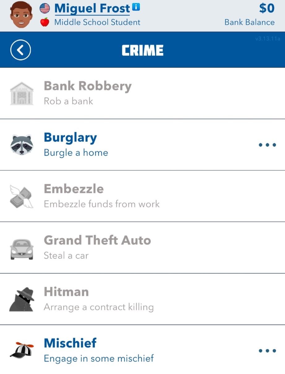 crime choices in BitLife.