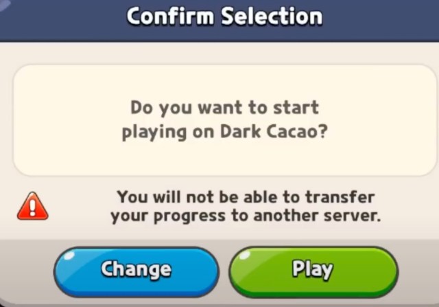 Server selection confirmation screen in Cookie Run: Kingdom.