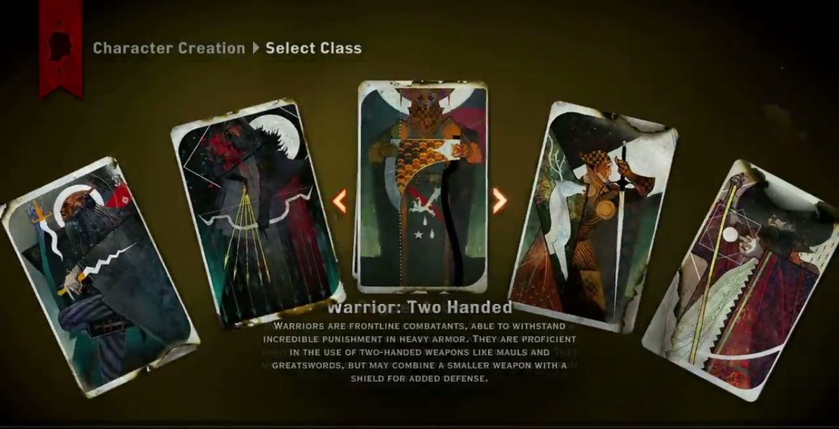 An in game image of the class selection screen from Dragon Age: Inquisition