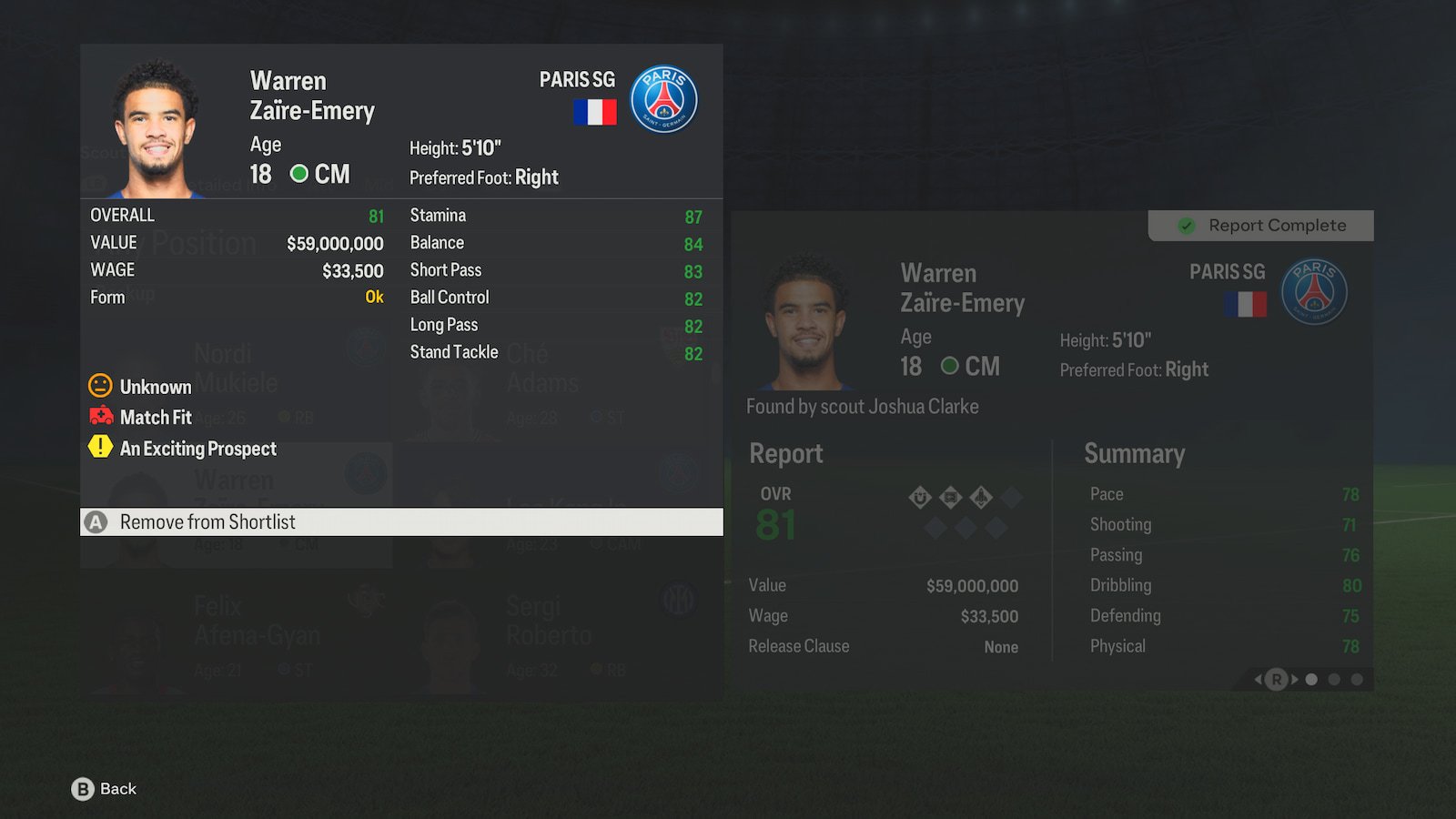 EA FC 24 player with high Potential in Manager mode.