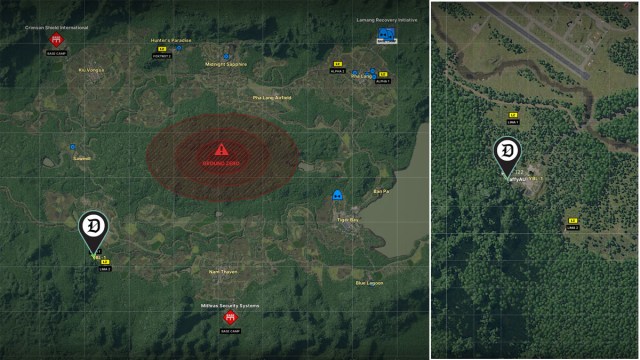 A map of Lamang in Gray Zone Warfare with multiple pins marking the location of an objective.