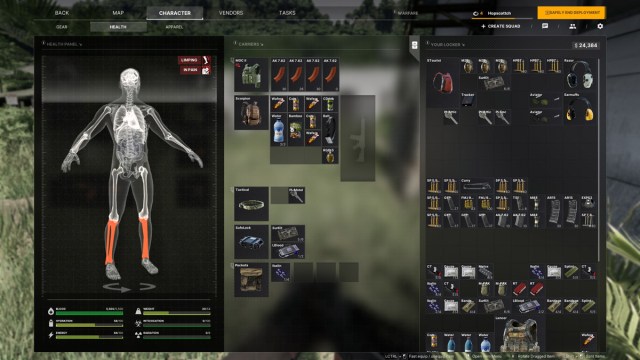 Player health screen showing two leg bone fractures in Gray Zone Warfare.