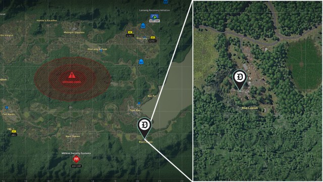 A map of Lamang in Gray Zone Warfare with an objective marked by a pin.