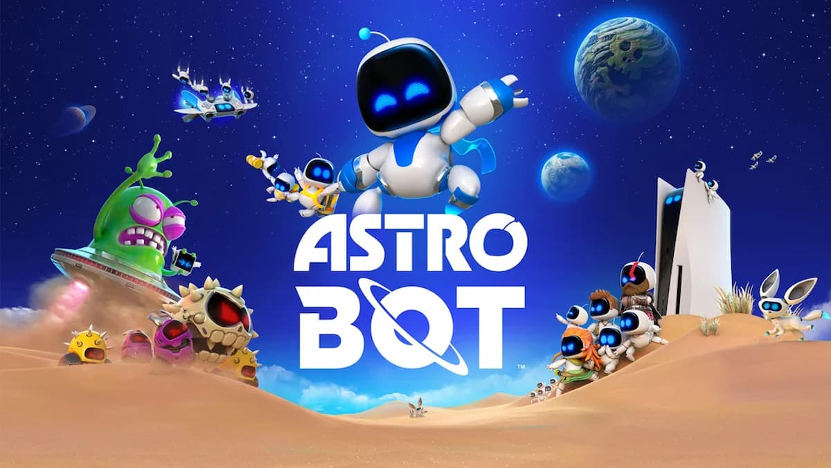 Astro Bot Cover with Astro standing on the title