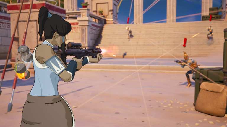 Korra fighting Minions in Fortnite.