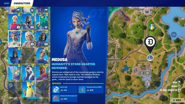 Medusa NPC location marked in Fortnite.