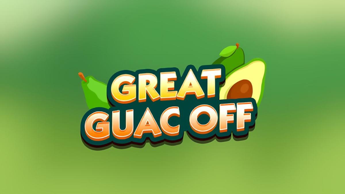 The Great Guac Off logo on a green blurry background.