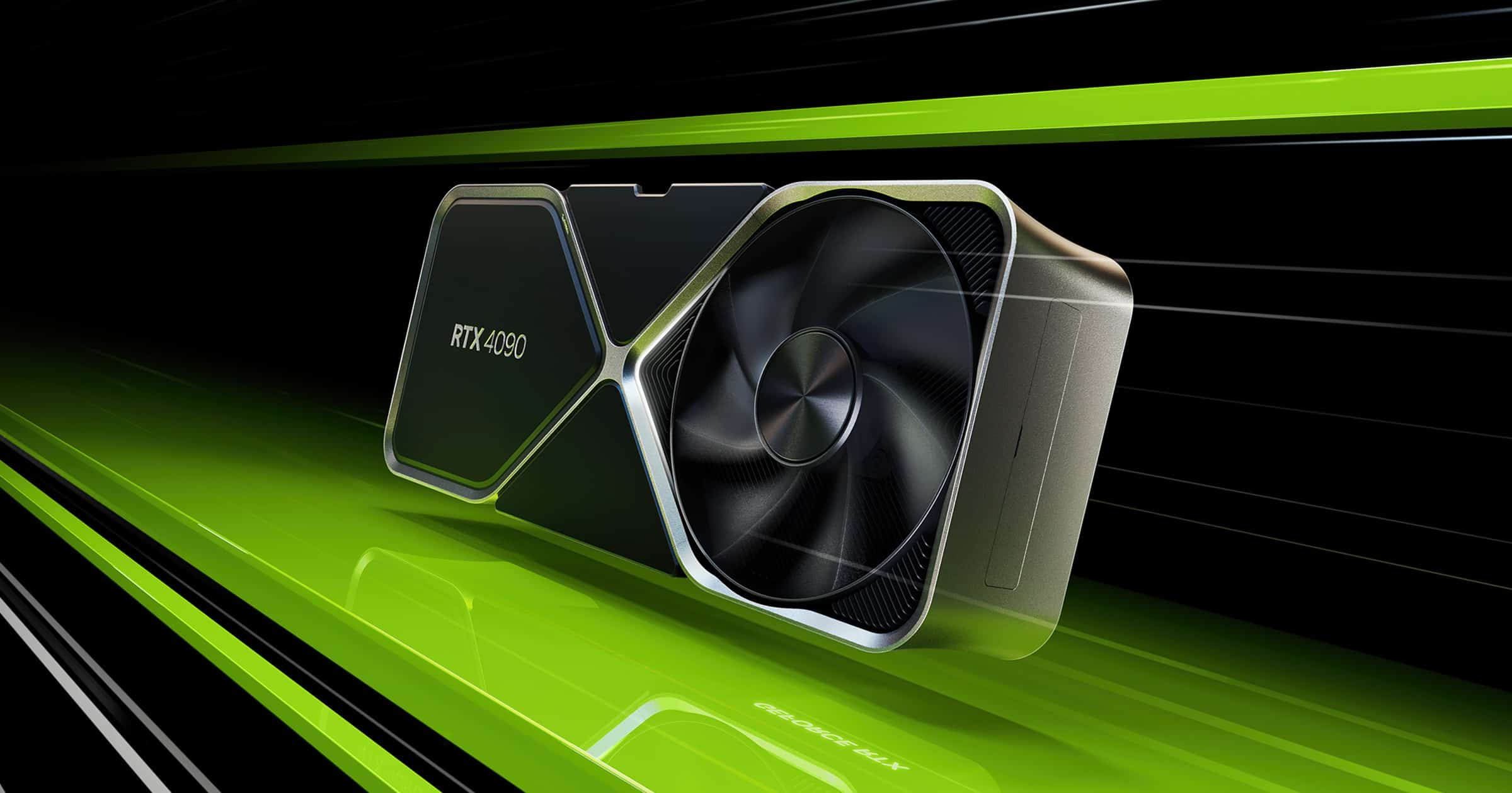 Nvidia RTX 4090 GPU on black and green background