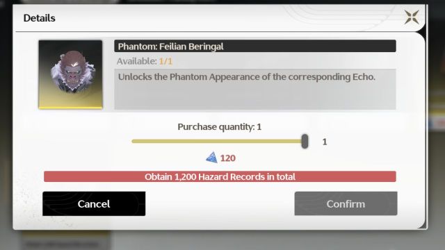 A screenshot of the points shop showing Phantom Feilian Beringal