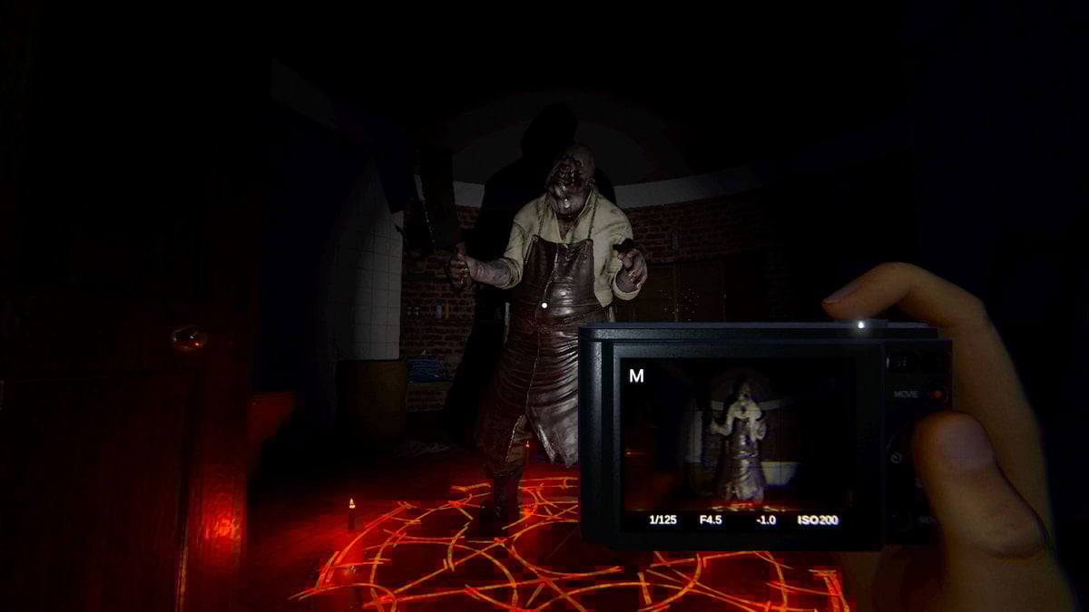 A ghost standing in a vibrant red summoning circle in Phasmophobia.