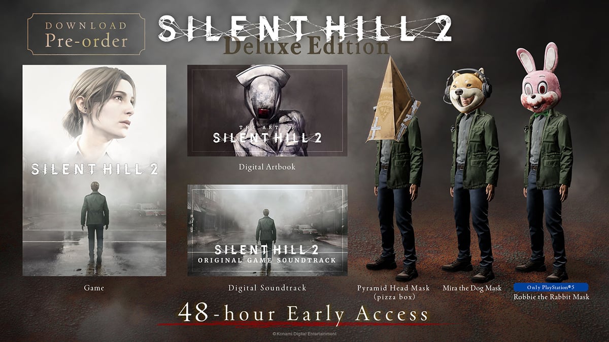 An image of the deluxe edition pre order bonuses for the Silent Hill 2 remake