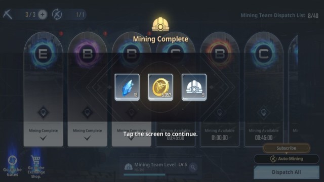 Rewards for completing Mining in Solo Leveling Arise