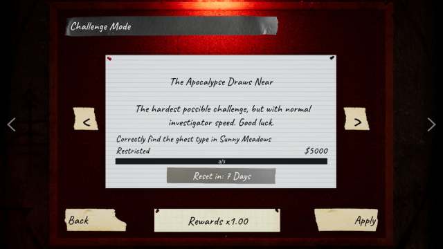 The Apocalypse Draws Near challenge screen in Phasmophobia.