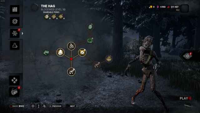 The Hag killer in Dead by Daylight with few Bloodweb levels unlocked.
