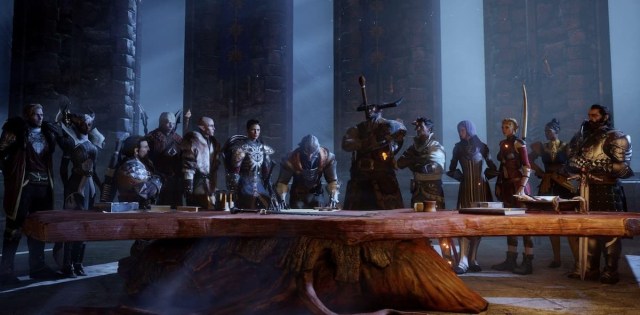 An image of the Dragon Age characters standing at the War Table