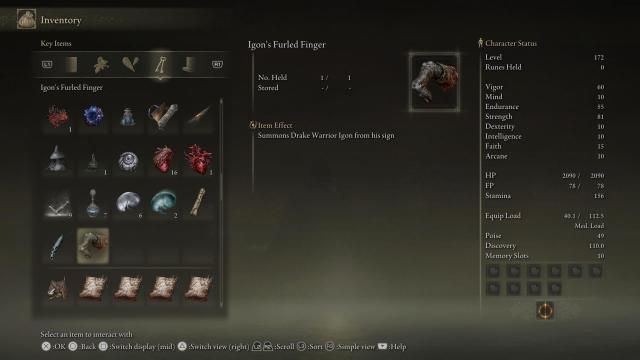 Igon's Finger item description in Elden Ring Shadow of the Erdtree