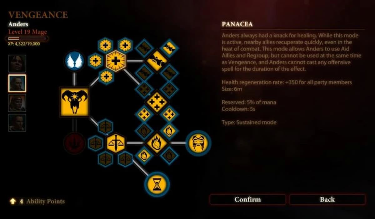 An image of the skill tree altered with a mod in Dragon Age II.