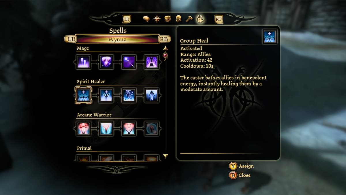 An image of the Mage skill tree from Dragon Age: Origins