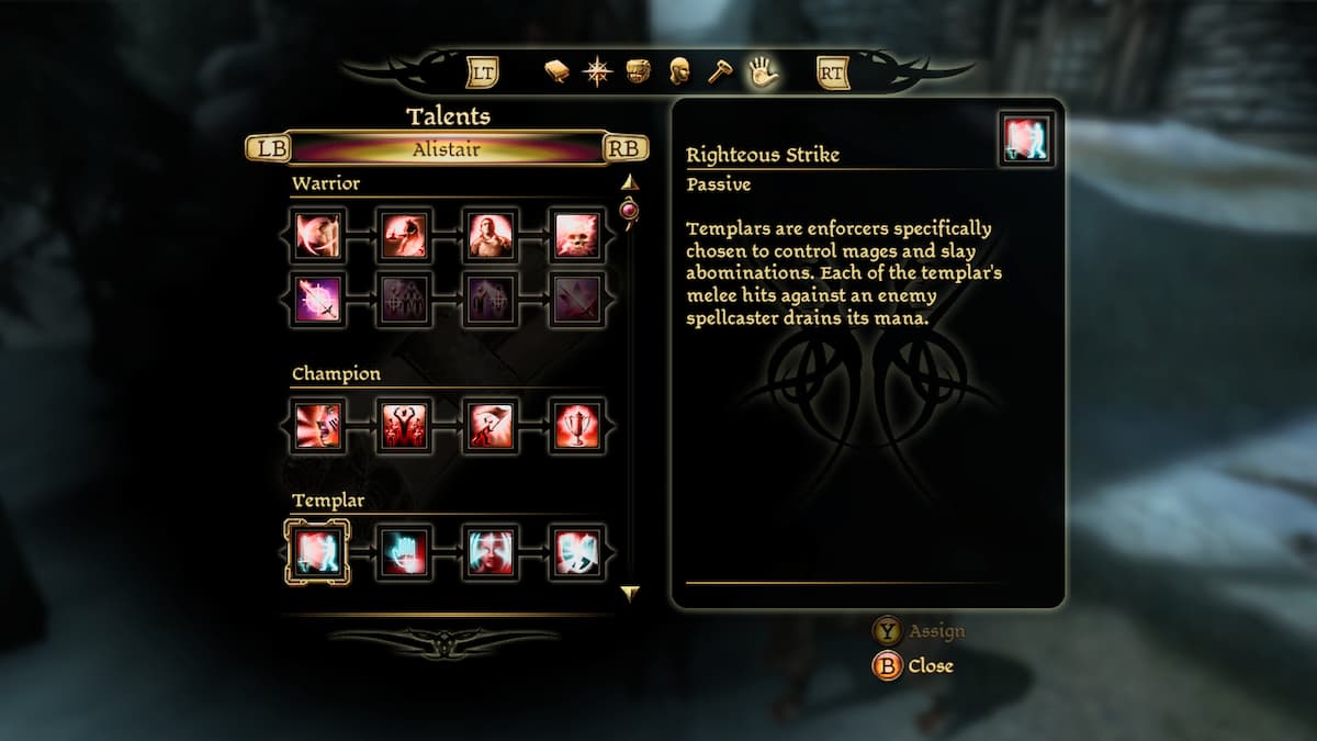An image of the Warrior skill tree from Dragon Age: Origins
