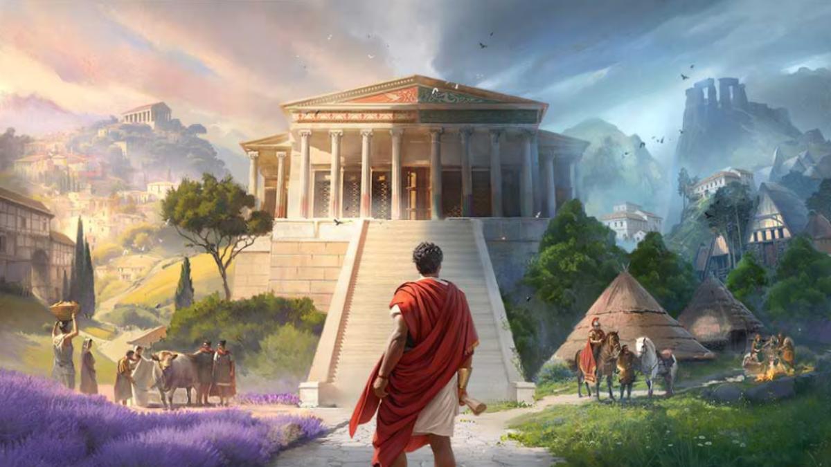 Governor looking at pantheon for Anno 117 promo image