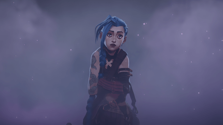 Arcane Jinx standing in the middle of the fog.