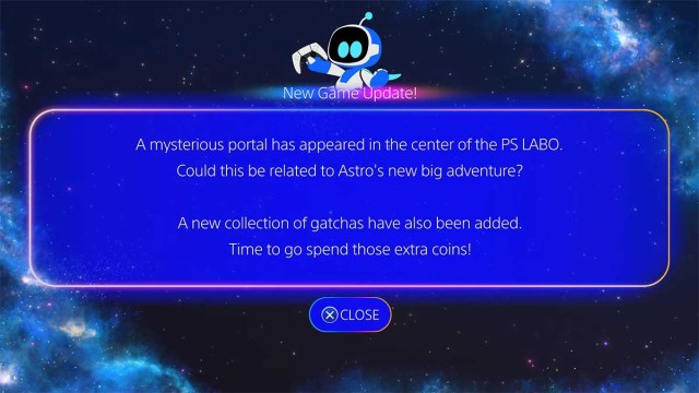 Astro's Playroom title message for update