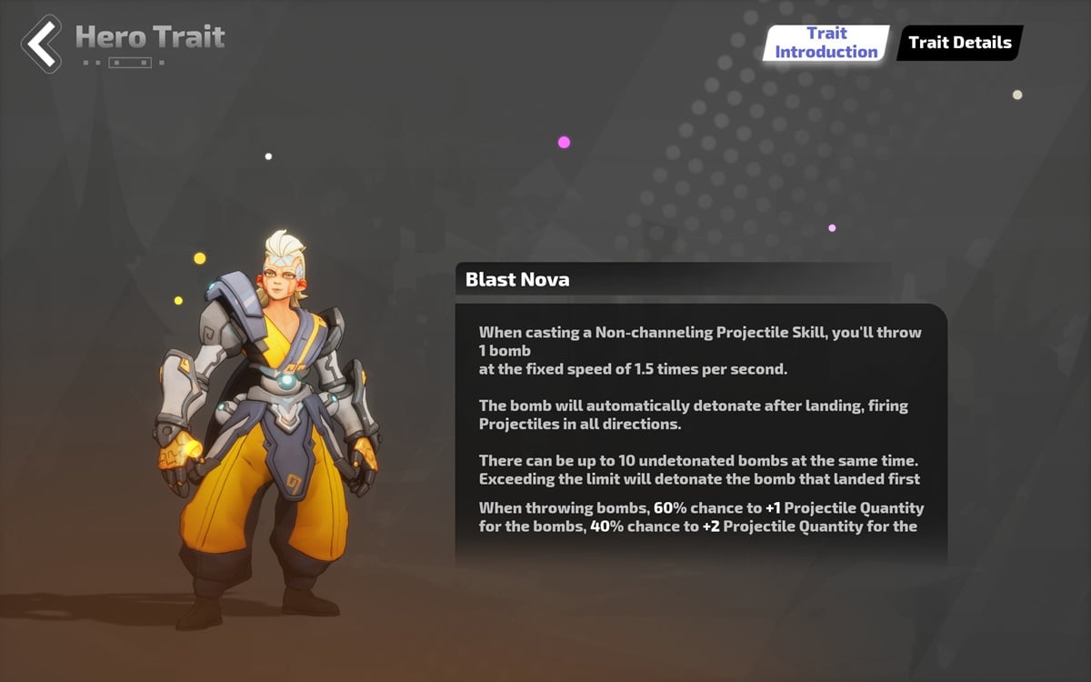 An image of Blast Nova Bing's description in Torchlight Infinite.