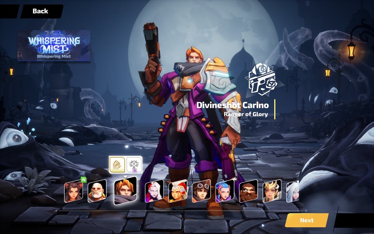 Divineshot Carino in the character selection screen of Torchlight Infinite.