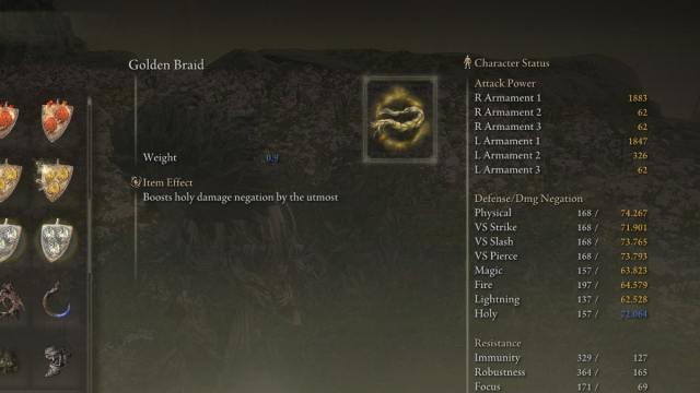 The Golden Braid Talisman in inventory in Elden Ring Shadow of the Erdtree.