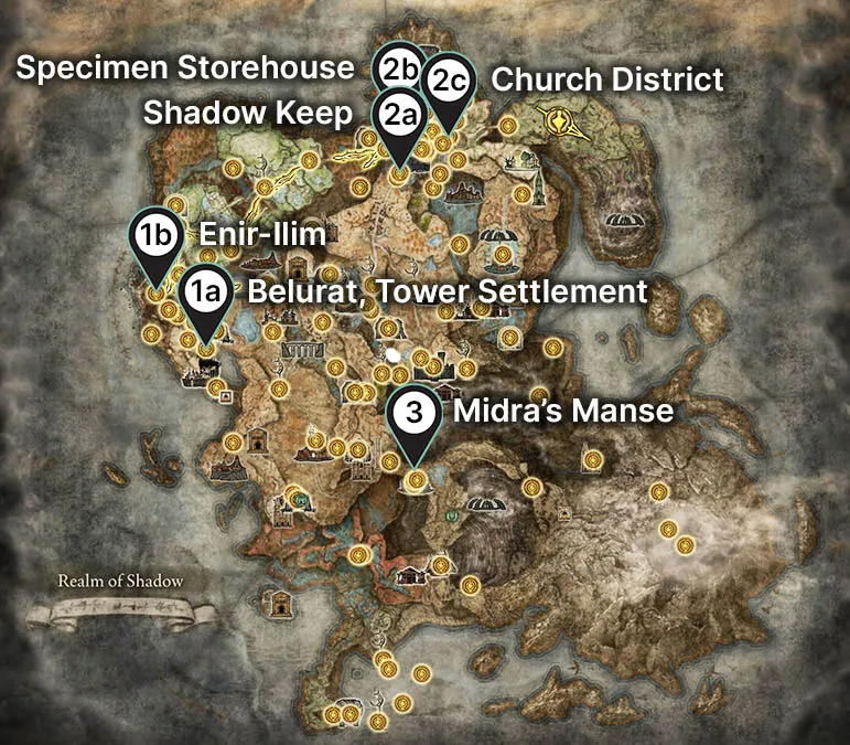 Map of all new Legacy Dungeons in Elden Ring Shadow of the Erdtree