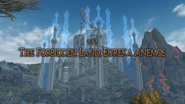 A pan over magically warded structures in Eureka Anemos, one of the Field Operation zones in Final Fantasy XIV: Stormblood