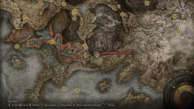 Finger Ruins of Rhea location on the map of Elden Ring Shadow of the Erdtree.